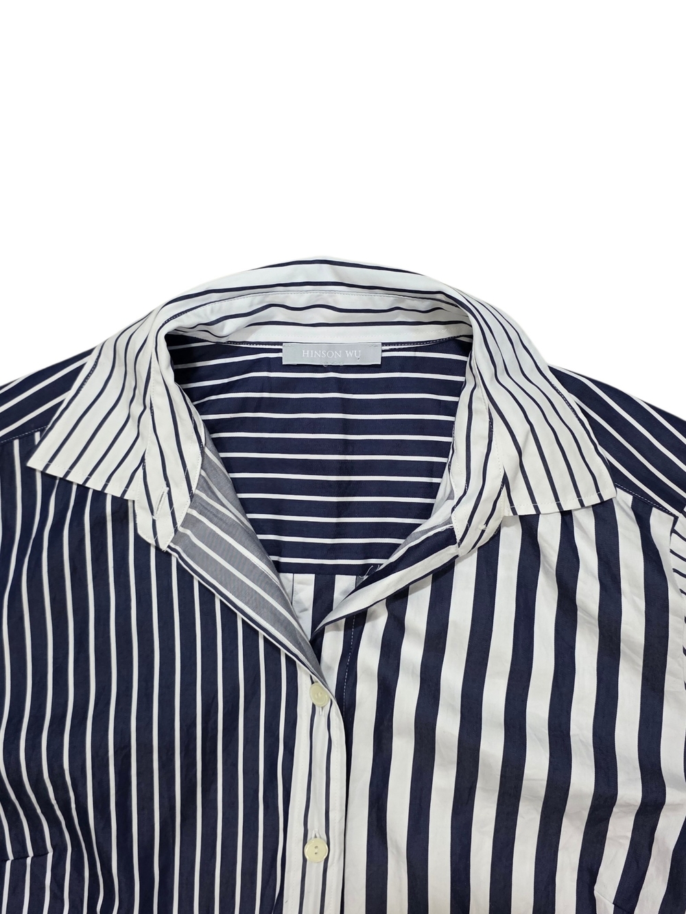 Hinson Wu Striped Button-Down Shirt Dress Navy and White Size Small 100% Cotton - Picture 4 of 9